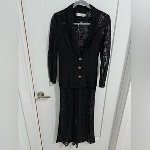 Meshki Black Lace Blazer & Pants Set with Gold Buttons – Size XS/S‎